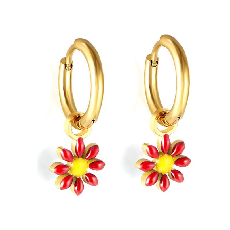 Impress Jewelry Oceľové náušnice s kvietkom Mini Flora Zlato Červené 66062703
