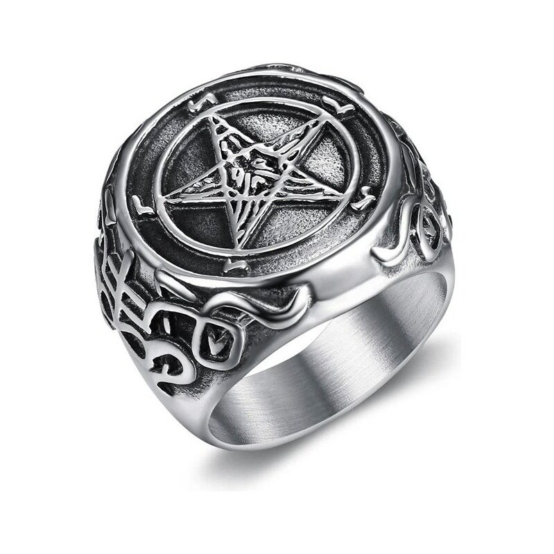 Impress Jewelry Prsteň z chirurgickej ocele Temný pentagram 66062749