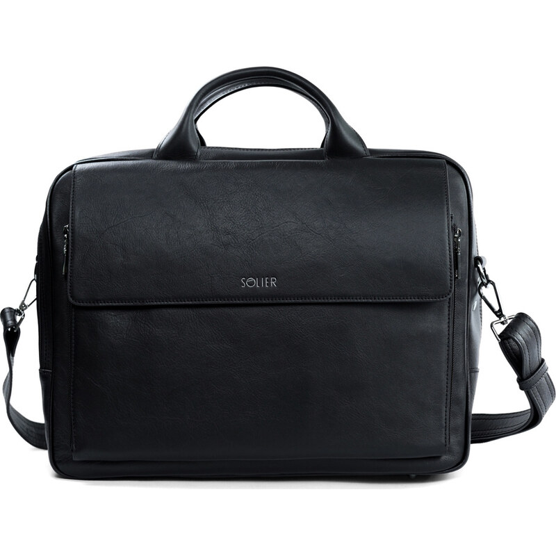 SOLIER Kožená čierna taška na notebook SL30 BLACK 3568628