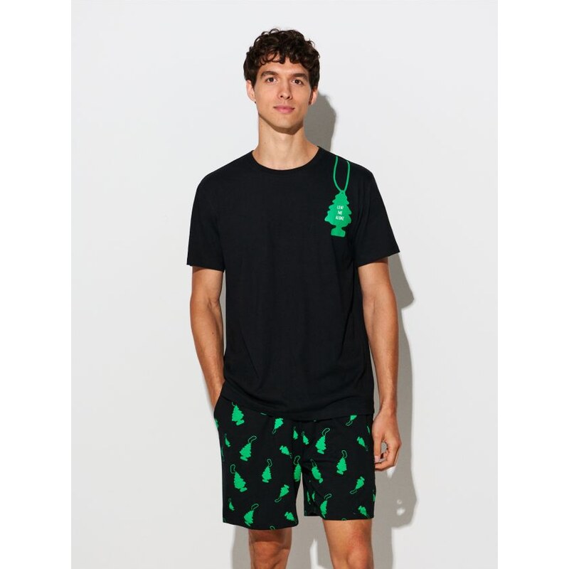 Sinsay - Bavlnená dvojdielna pyžama s potlačou - čierna 66068006