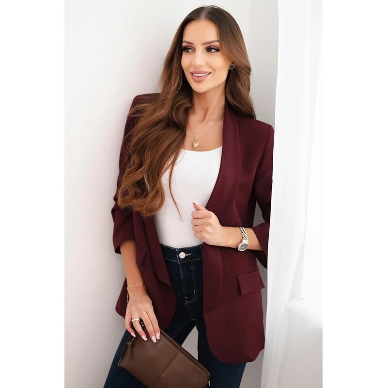 MladaModa Elegantné sako s nariasenými rukávmi, bez zapínania model 66073370