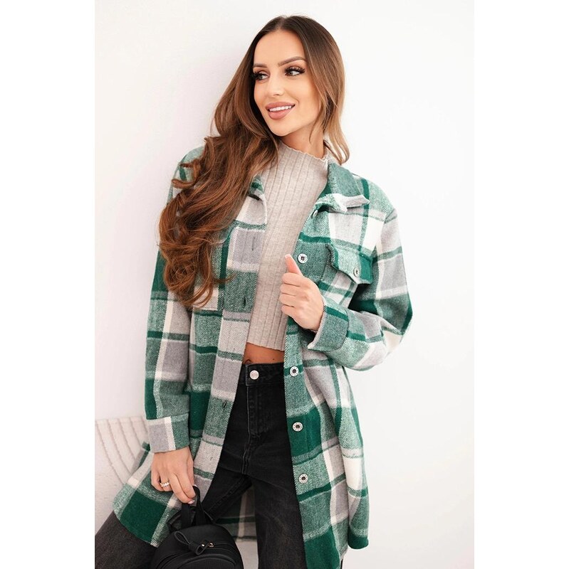 MladaModa Károvaná mikinová košeľa model 9007 zelená 66073512