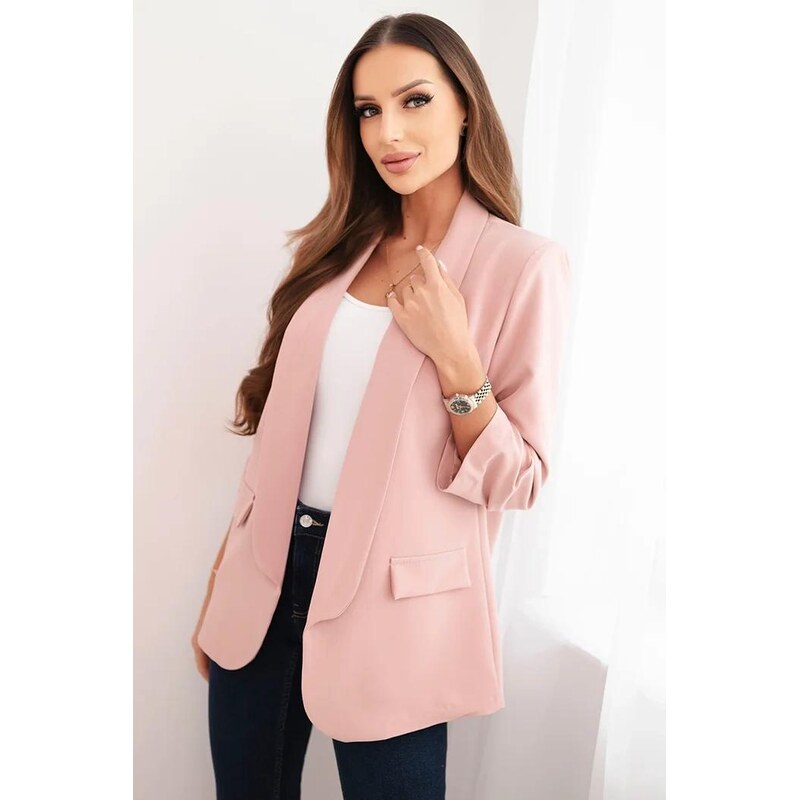 MladaModa Elegantné sako s nariasenými rukávmi, bez zapínania model 66073565