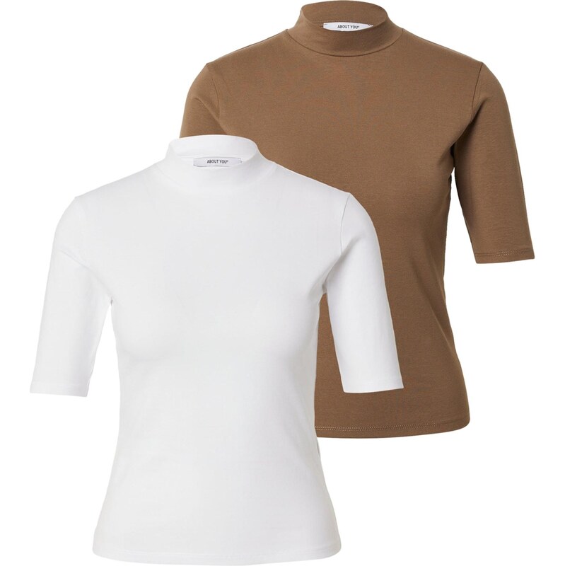 ABOUT YOU Tričko Lenni hnedá / biela 66076250