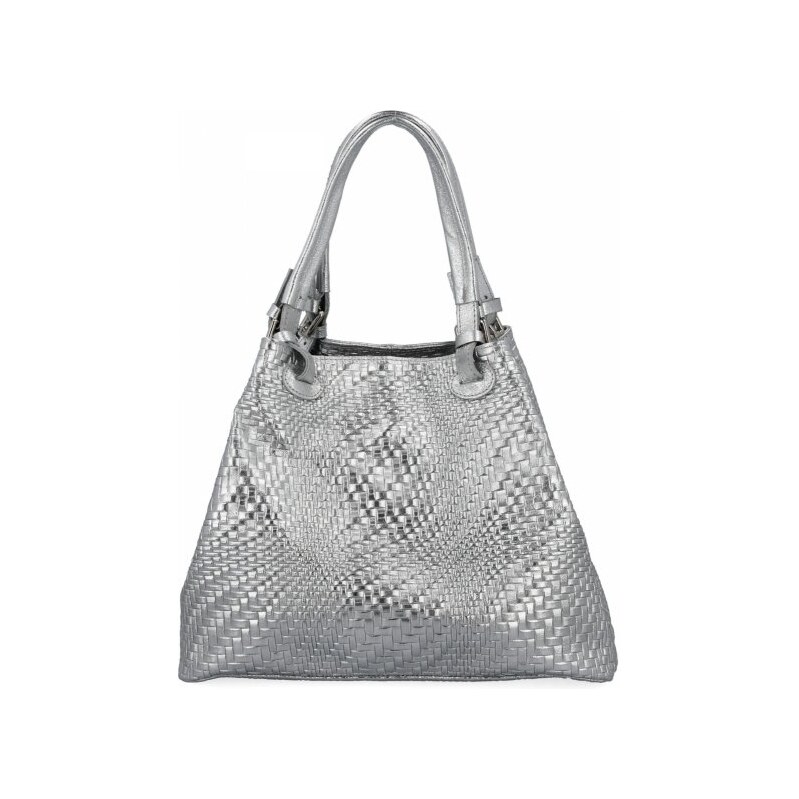 Vittoria Gotti Módna kožená taška Shopper Bag 527 Strieborná 66076490