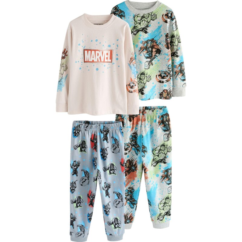 Next Pyžamo dymovo modrá / sivá melírovaná / zelená / biela ako vlna 66079332