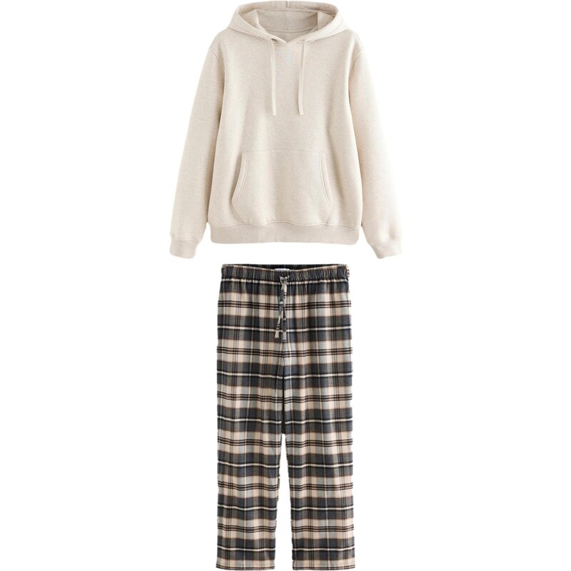 Next Dlhé pyžamo krémová / tmavohnedá / dymovo šedá 66079350