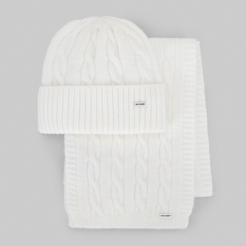 Wittchen Dámsky zimný komplet – biela čiapka s brmbolcom a šál s 66078434