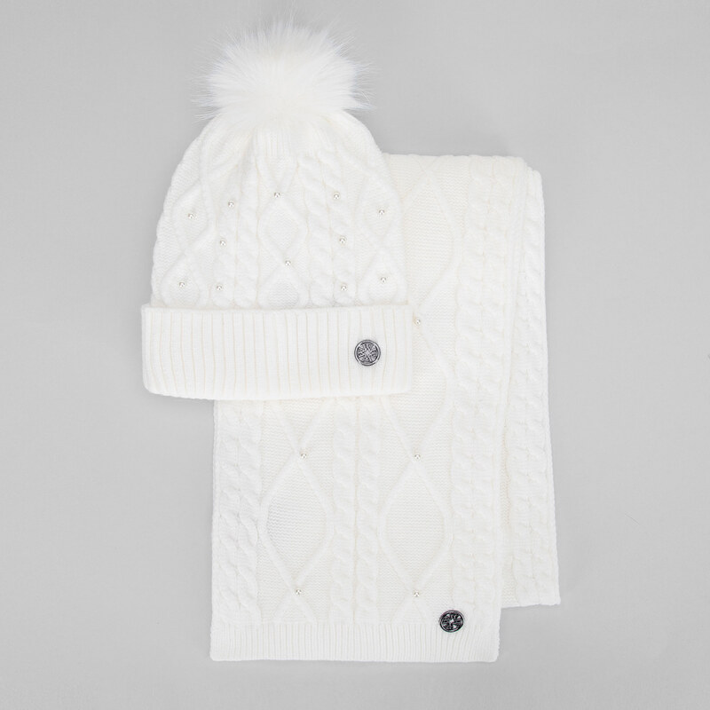 Wittchen Dámsky zimný set – biela čiapka a šál v elegancii s logom 66078474