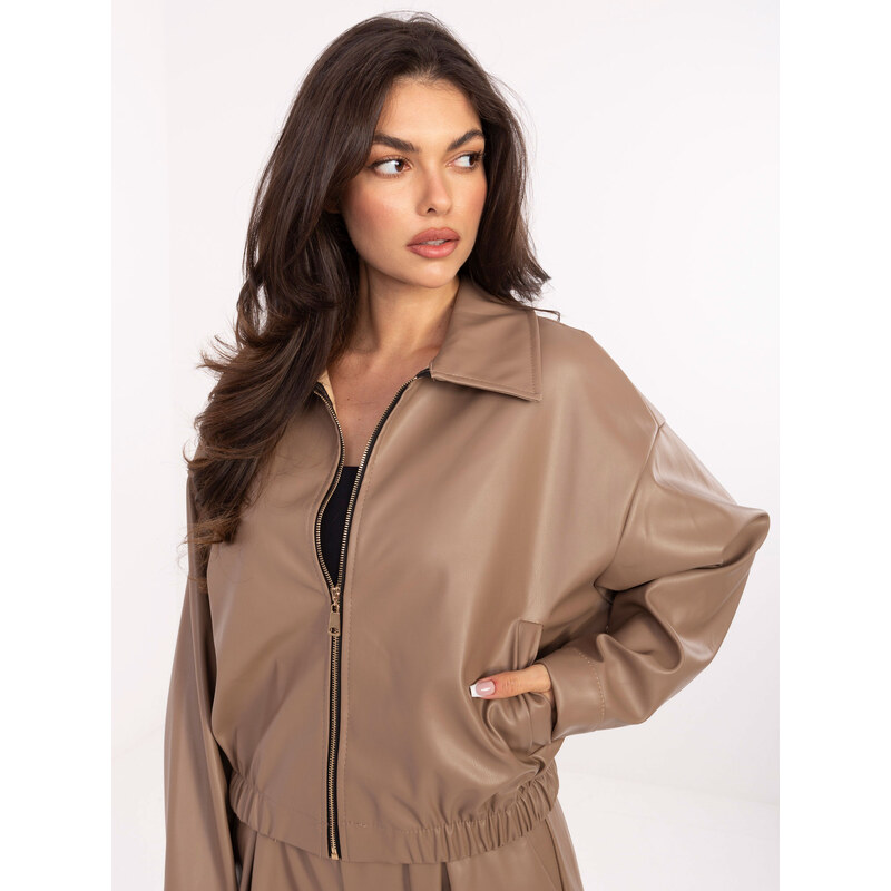 RUE PARIS Béžový dámsky koženkový bomber IT-KR-FL9707.34-DARK BEIGE 66157537