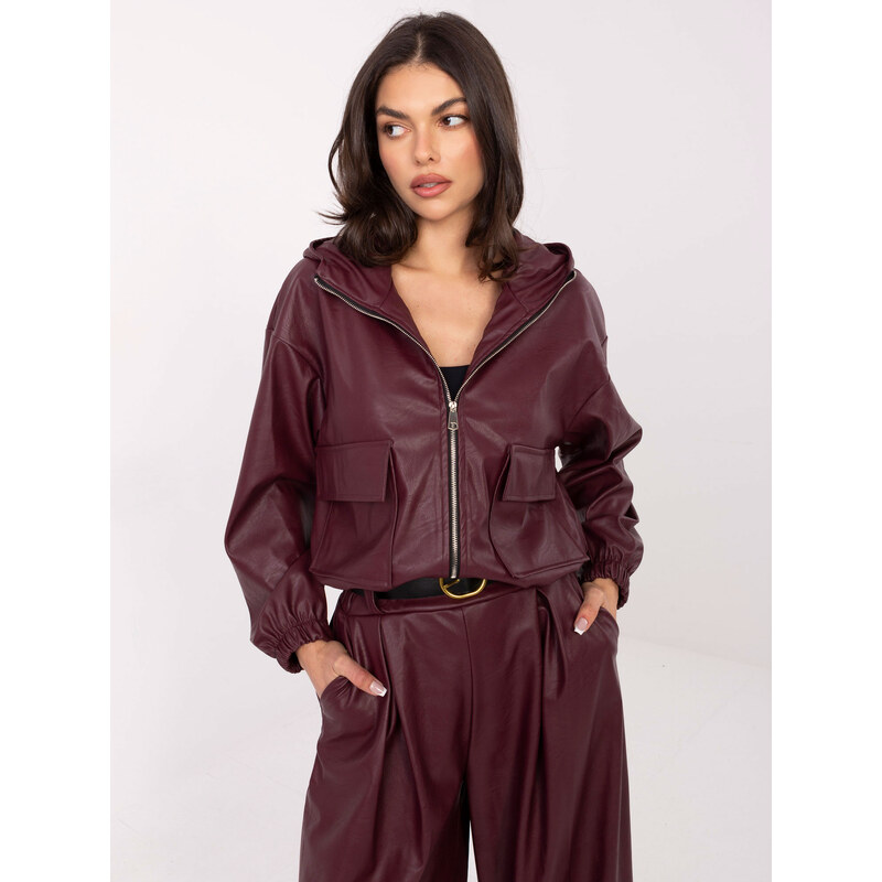 RUE PARIS Vínová dámska koženková bunda s kapucňou IT-KR-FL9729.15P 66150463