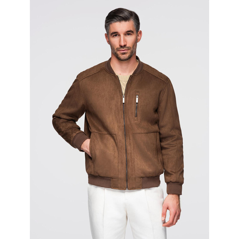 Ombre Mens imitation suede bomber jacket - brown 66185621