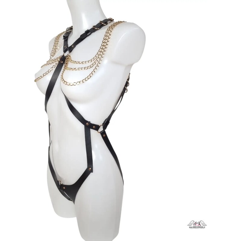 Angel Sensual - Smyslný anděl Leather Harness Black Goldie 65202628