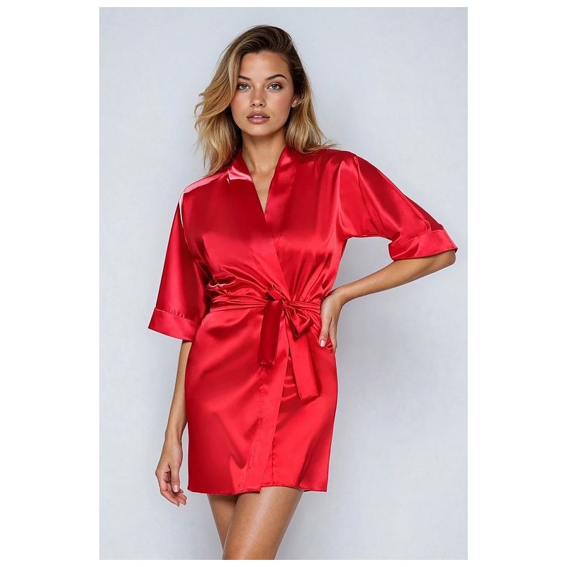 DKaren Saténový dámsky župan 90 červený 5536119