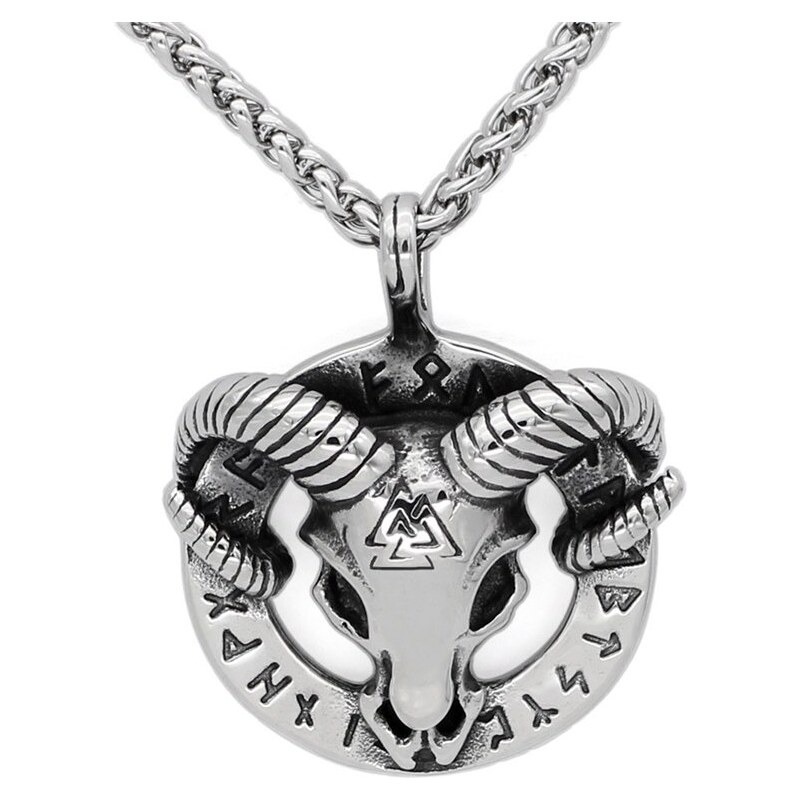 Impress Jewelry Oceľový prívesok Baraní lebka – Runy & Valknut 66088347
