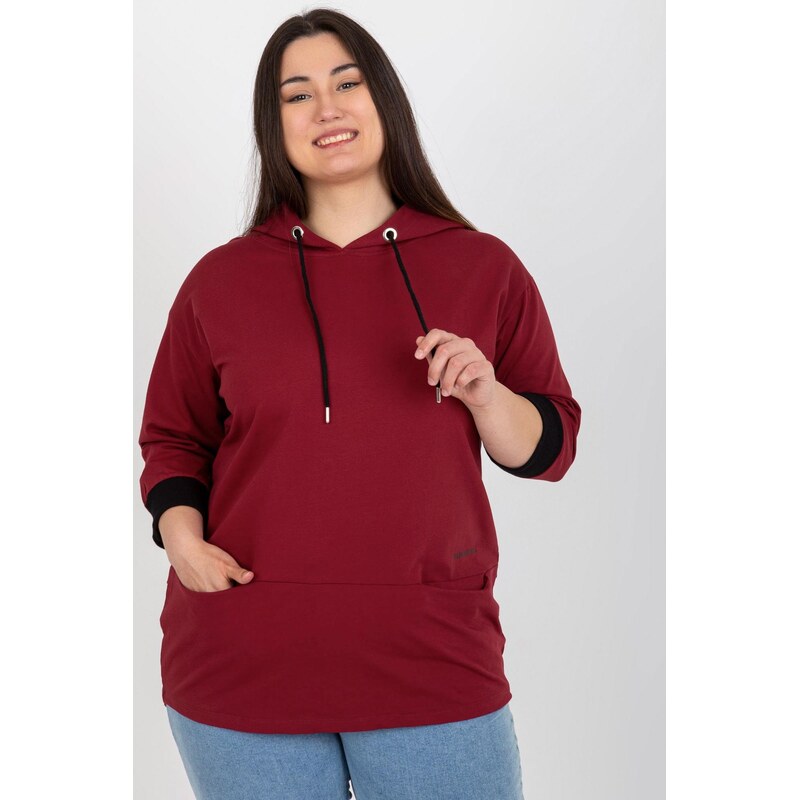 MladaModa Oversize mikina s kapucňou a vreckami model 24154 bordová 66089049