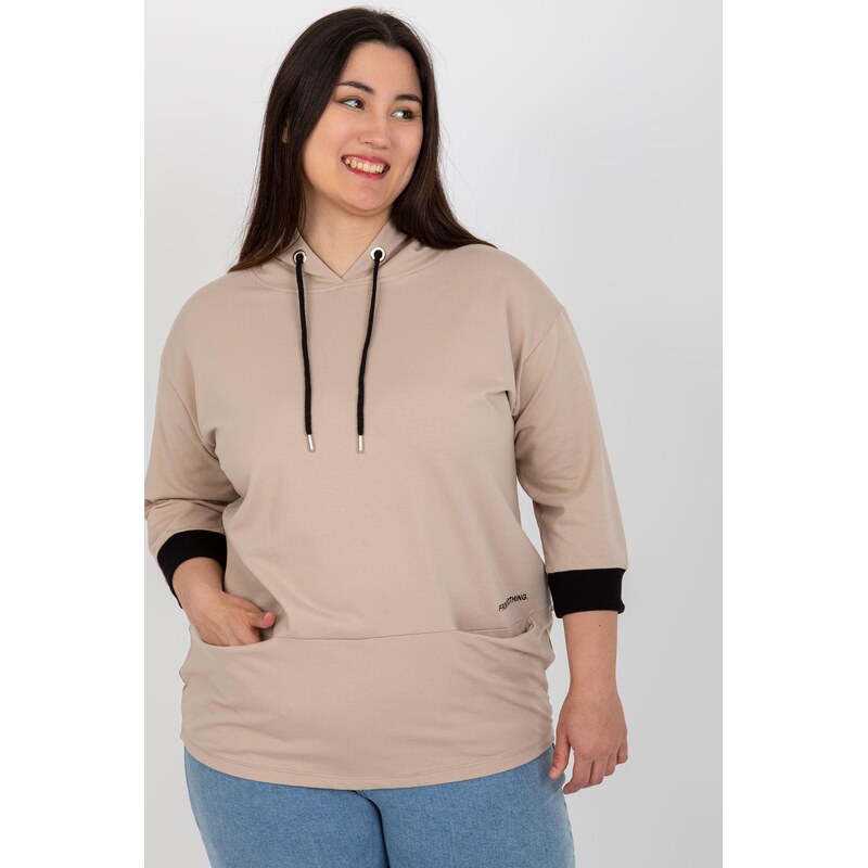 MladaModa Oversize mikina s kapucňou a vreckami model 24154 béžová 66089052