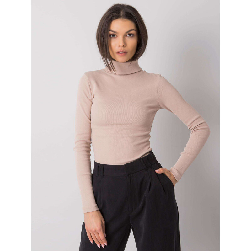 RUE PARIS Svetlo hnedý dámsky rebrovaný rolák RV-BZ-7182.01P-L.brown 57951043