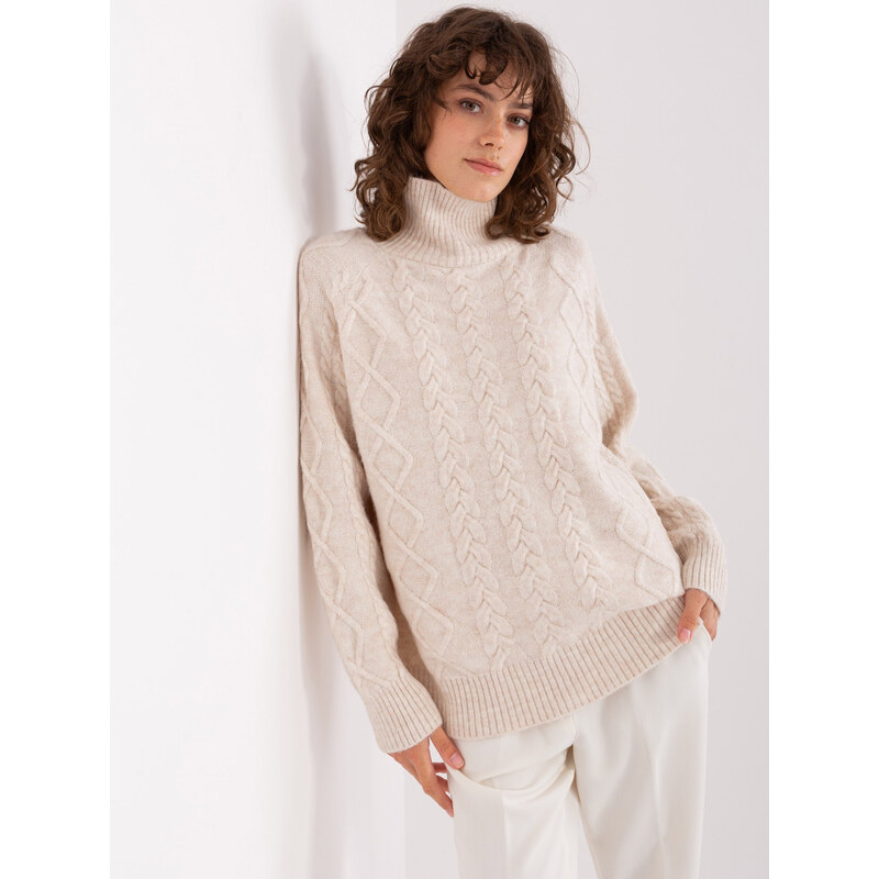 ITALY MODA Svetlobéžový rolák s vrkočovým vzorom -AT-SW-2355-2.12P 57953857