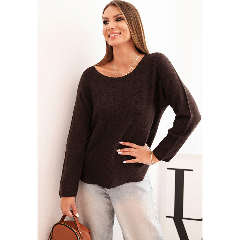 Kesi Włoski Dámsky hnedý sveter z viskózy s kukatým výstrihom 66090268