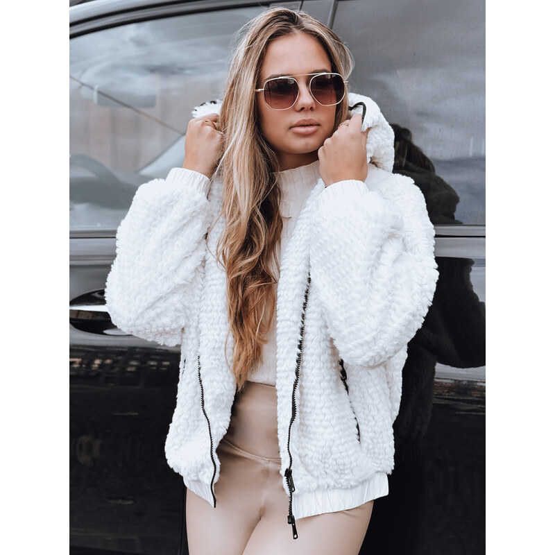 BASIC Biela dámska kožušinová bunda s kapucňou TY5270 66090271