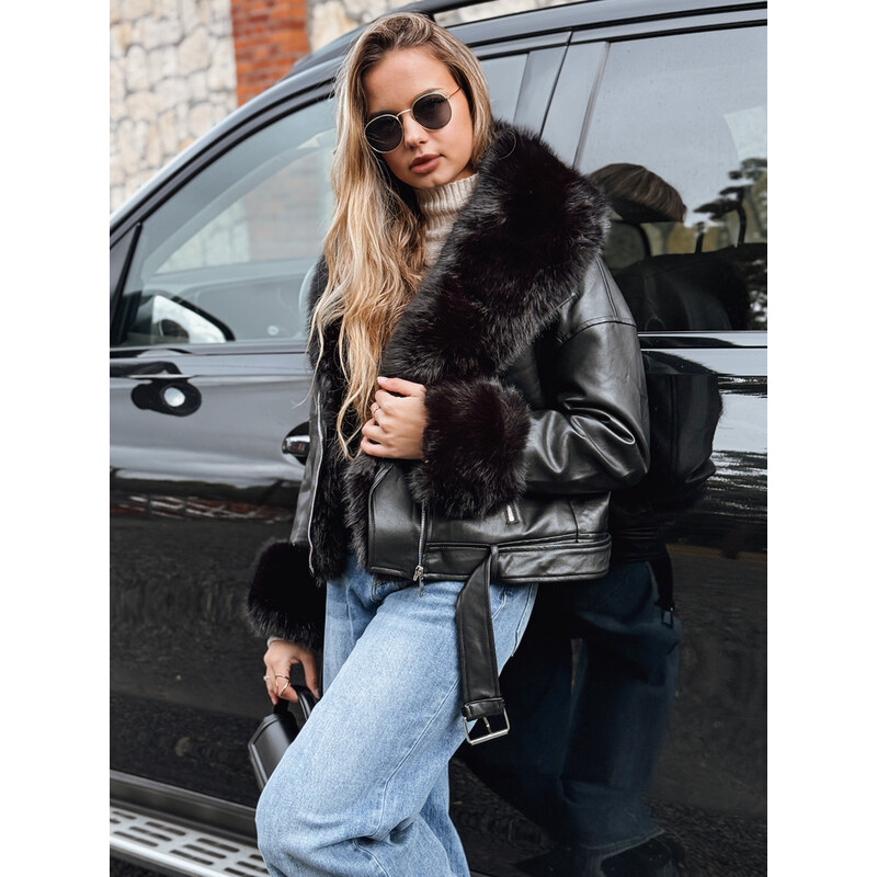 DStreet Dámska kožená bunda s kožušinovým lemom 66694310