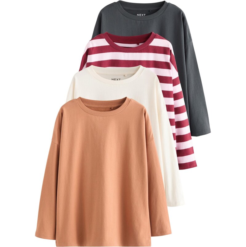 Next Tričko tmavosivá / broskyňová / bordová / biela 66090857