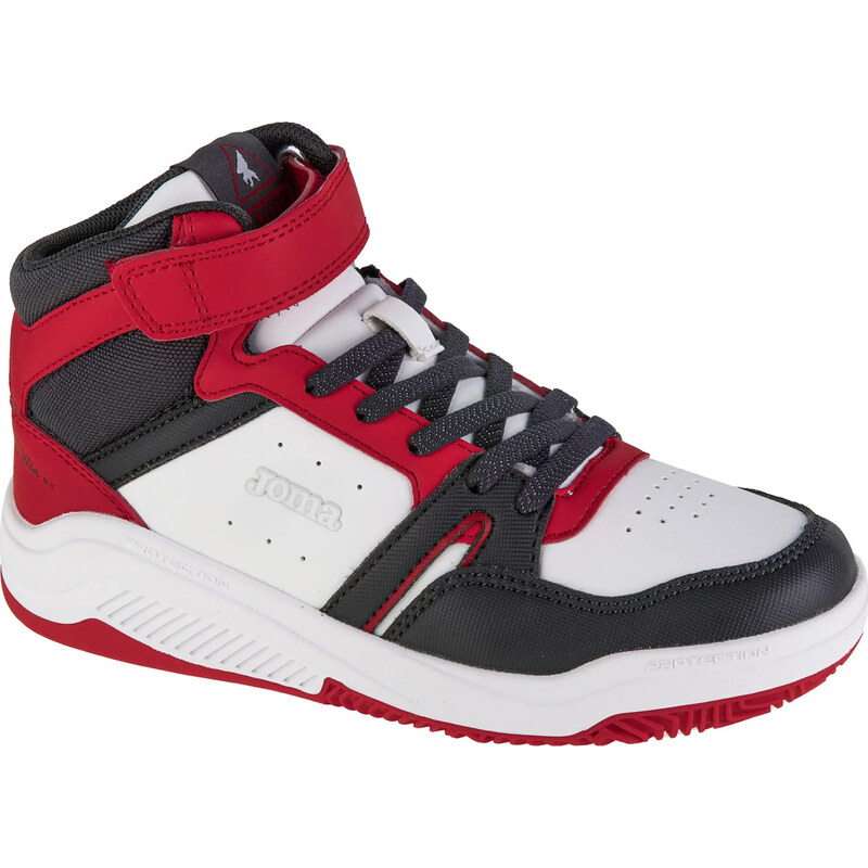 Bielo-červené chlapčenské členkové tenisky Joma Platea Mid Jr 2406 50018137