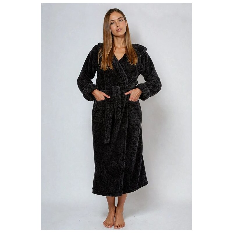 DKaren Dámsky huňatý župan Diana čierny dlhý 63762178