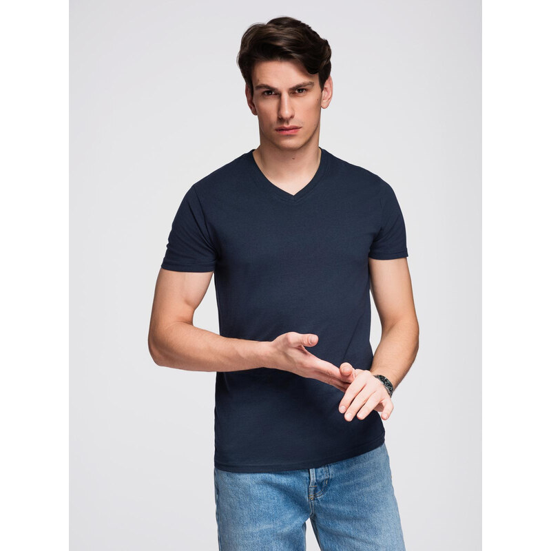 Ombre Mens BASIC classic cotton T-shirt with a v-neck - navy blue 64793268
