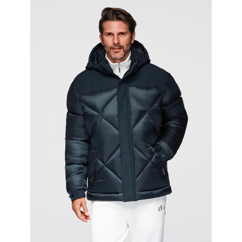 Ombre Mens hooded jacket with geometric diamond quilting - navy blue 66185665