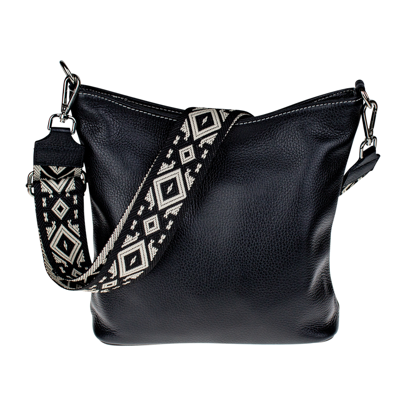 Čierna kožená talianska crossbody kabelka Amalia Nera Filati Bianca I 66096363