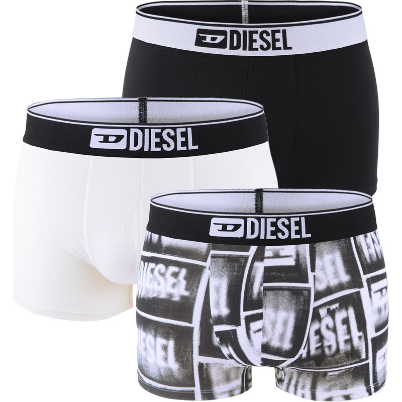 DIESEL - pánske boxerky 3PACK cotton stretch modern DIESEL print black 66101333