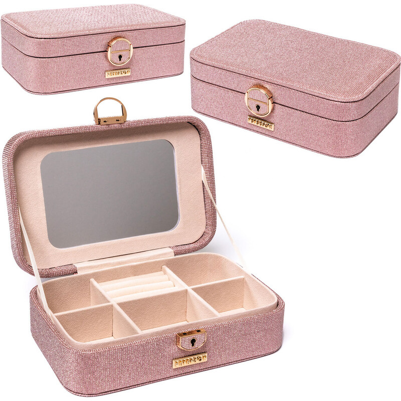 Priestranná elegantná ružová šperkovnica s kľúčikom - Peterson 66102902