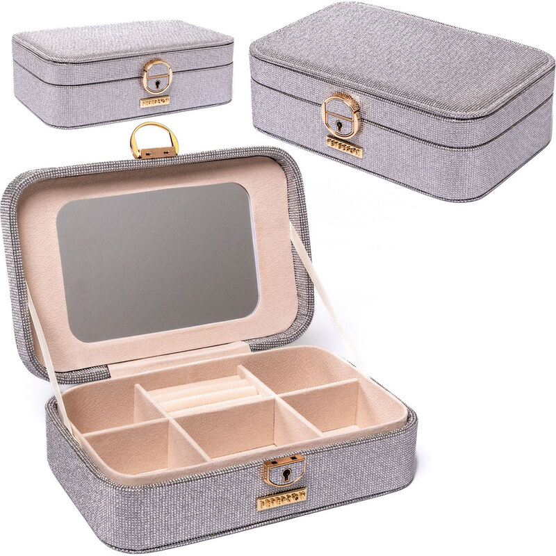 Elegantná sivá šperkovnica s kľúčikom - Peterson 66102904