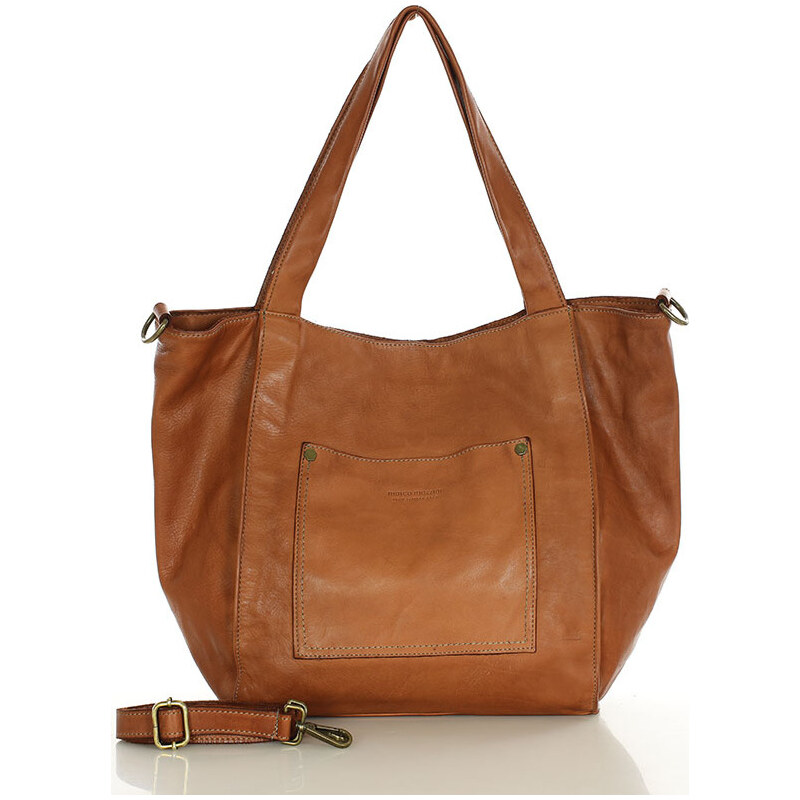 MARCO MAZZINI Svetlohnedá priestranná kožená shopper kabelka (v241d) 58256854