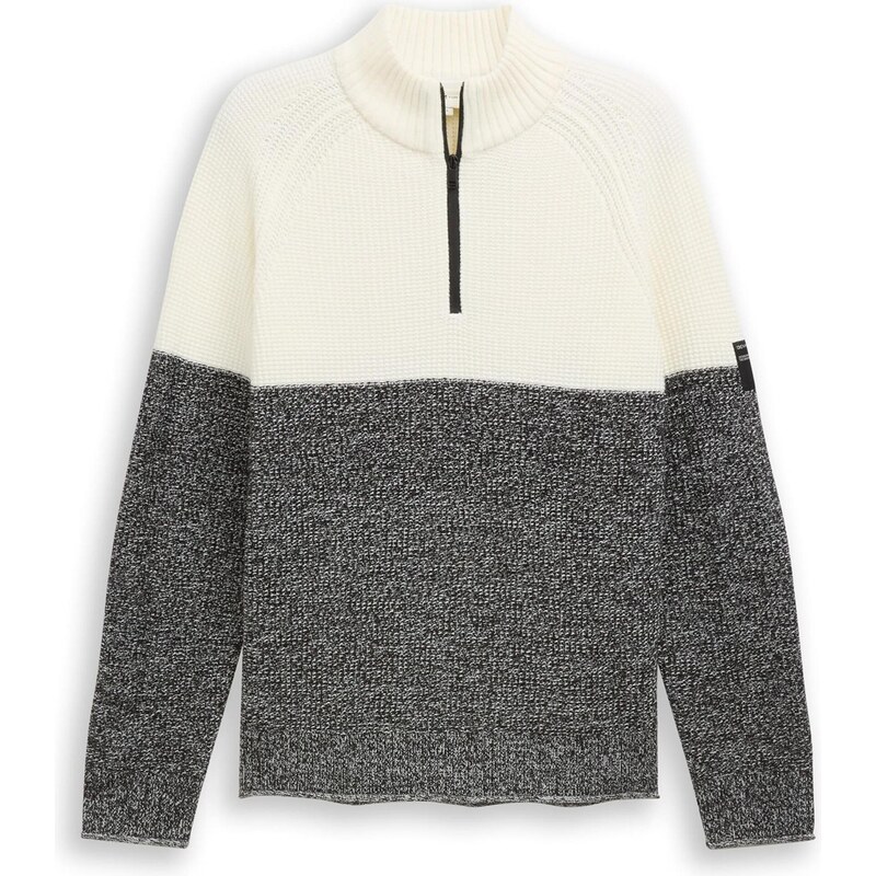 TOM TAILOR DENIM Sveter čierna melírovaná / biela 66105605