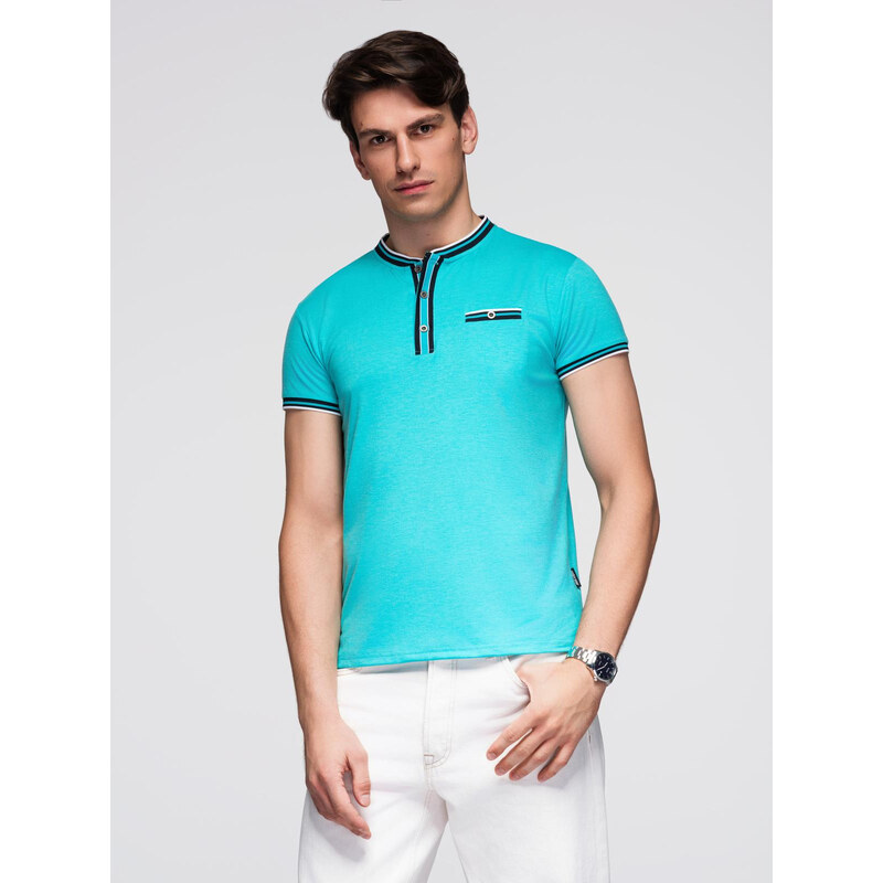 Ombre Mens henley t-shirt with decorative ribbing - turquoise 65585816