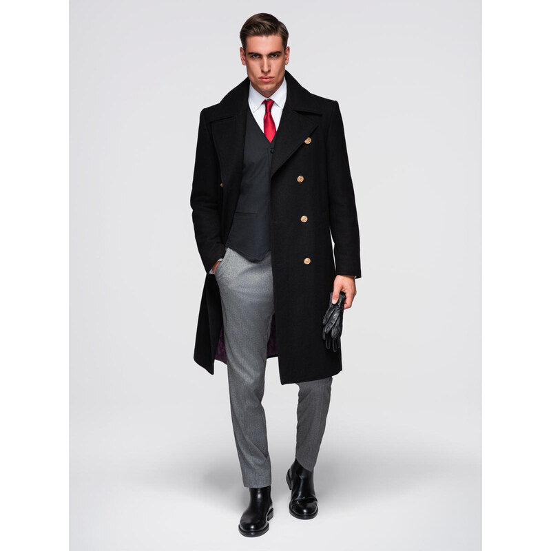 Ombre Elegant military double-breasted coat for men with wool - black 66185682