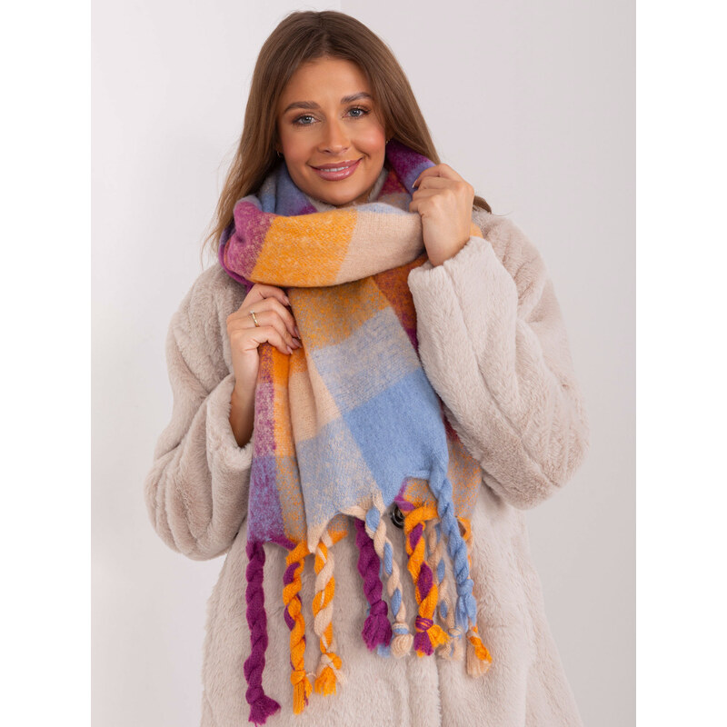 ITALY MODA Fialovo-modro-oranžový károvaný šál so strapcami AT-SZ 57954565