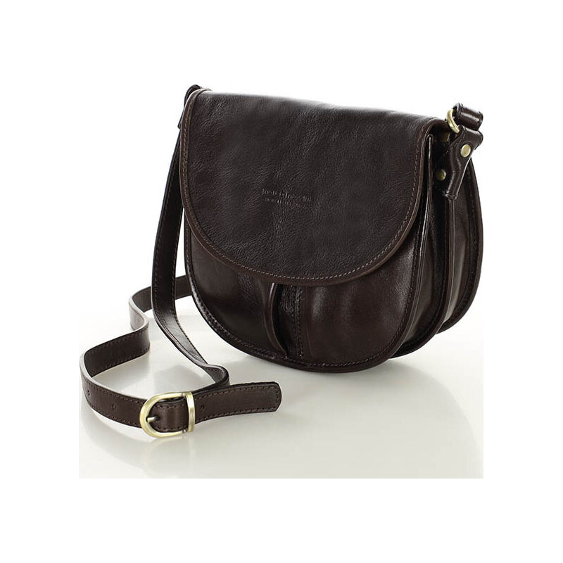 MARCO MAZZINI Čokoládovo hnedá kožená crossbody kabelka s chlopňou 60350537