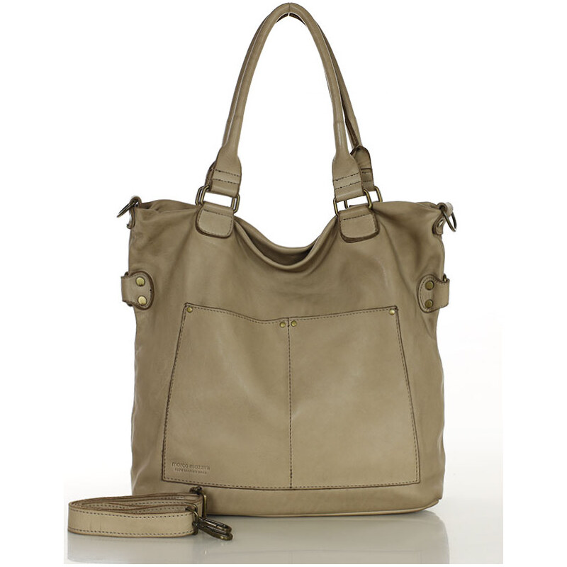 MARCO MAZZINI Béžová taupe kožená kabelka v7o 62453785