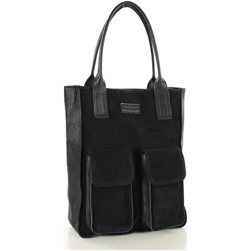 MARCO MAZZINI Čierna kožená shopper kabelka s vreckami (s131aa) 65413185