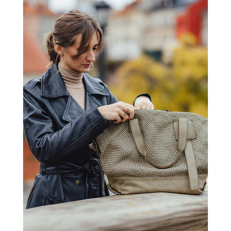 Marco Mazzini Béžová taupe dámska kožená shopper kabelka (v257c) 66013255