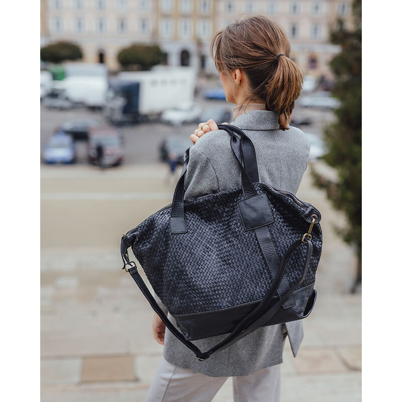 Marco Mazzini Čierna dámska kožená shopper kabelka (v257a) 66013257