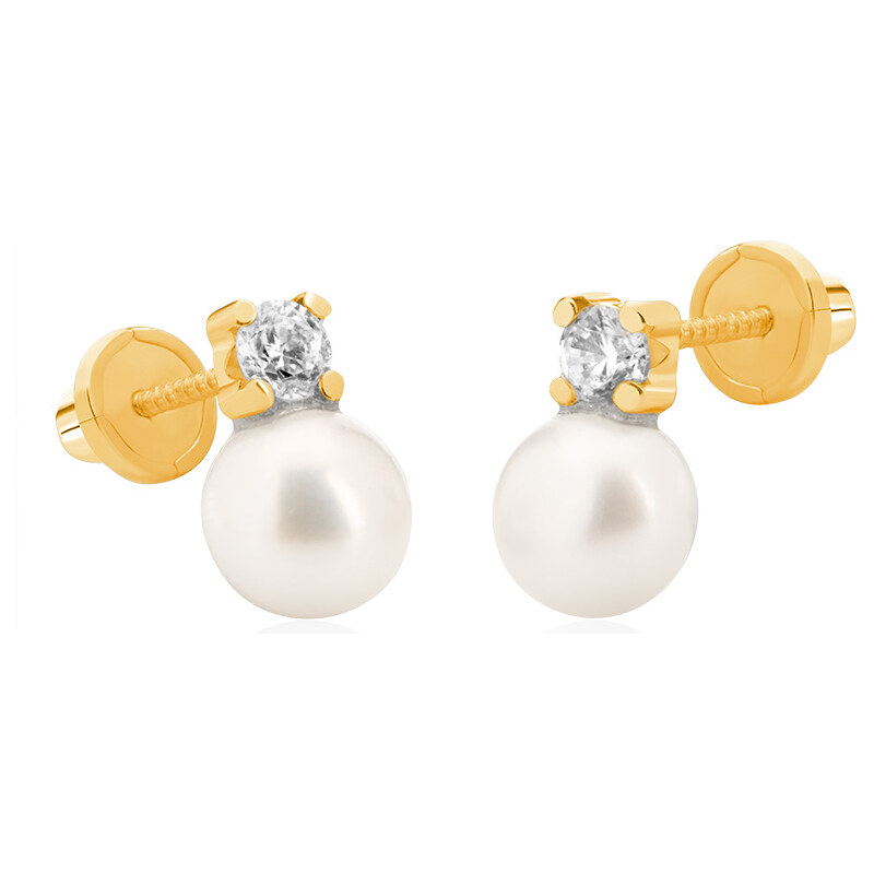 Brilio Nežné náušnice zo žltého zlata s pravou perlou a zirkónmi 14 66592213