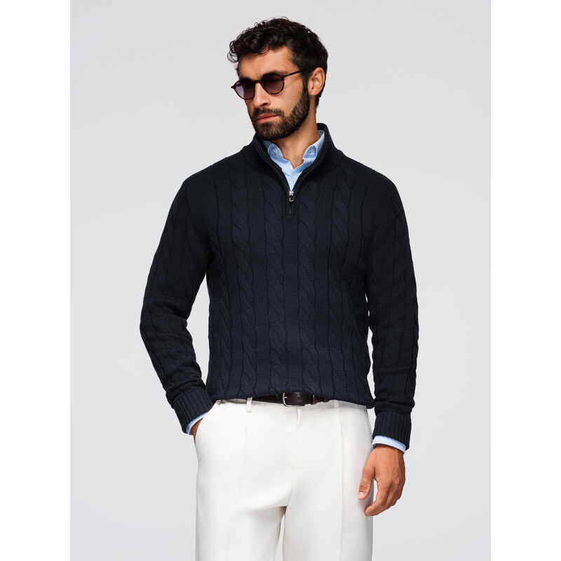 Ombre Mens plaid sweater with turtleneck zipper - black 66185679