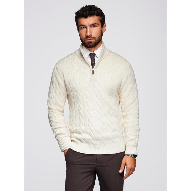 Ombre Mens plaid sweater with turtleneck zipper - cream 66185684