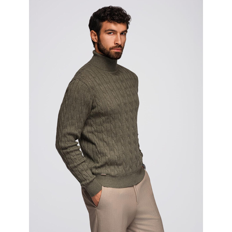 Ombre Mens turtleneck sweater with checkered weave - olive 66134763