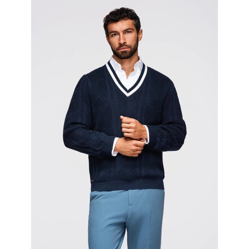 Ombre Clothing Elegantný pletený sveter pre pánov modrýV2 OM-SWSW-0151 66127836